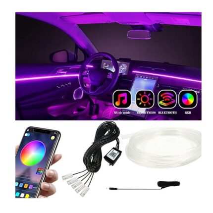 Car LED Interior Strip Lights APP Control Car Dashboard Light Strips Ambient Lighting 5 in 1 with 6m Fiber Optic RGB 16 Million Colors